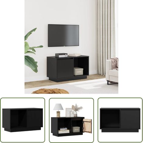 The Living Store Meuble TV Noir 74x35x44 cm Bois de pin massif - Meubles Tv - Meuble Tv - Meuble Tv Bois Massif - Meuble Tv Moderne - Salon (1/5)