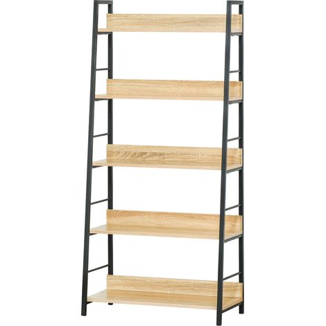 Etagère bibliothèque inclinée 5 niveaux 70x35x150 cm chêne clair noir