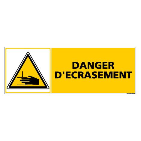 Panneau de Signalisation danger DANGER D'ECRASEMENT (C0355) - Adhésif - 350 x 125 mm