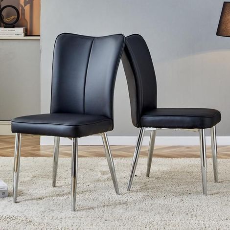 Chaises de salle à manger - KOMHTOM - Design moderne - Similicuir noir - Pieds métal argentés - Lot de 2 (1/5)