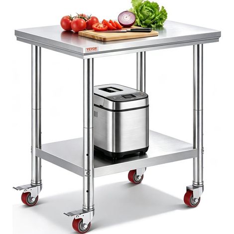 Préparation des Repas Simplifiée Table Inox Cuisine Mobile 76x60x85 cm Étagère 3 Niveaux pour Restaurant Cafétéria (1/5)