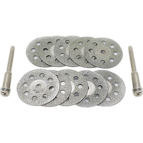 Un ensemble de 10 disques de coupe diamantés, disques de coupe diamantés de 30 mm, avec 8 trous, disques de coupe diamantés avec 2 mandrins, mini disques de coupe adaptés aux outils rotatifs. (1/5)
