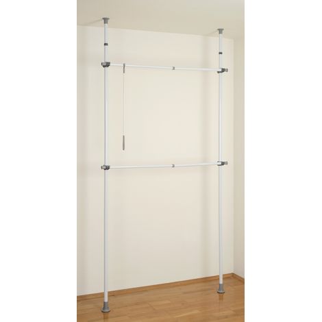 WENKO Teleskop-Garderobensystem Herkules Basic, verstellbares Ordnungssystem, Garderoben-System, Weiß, Stahl weiß, Kunststoff (ABS) grau, Polypropylen grau (1/5)