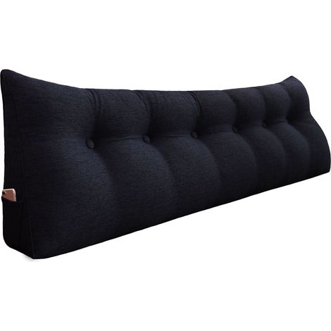 VERCART Großes Bettruhe Keilkissen, Lang Lesekissen, Dekoratives Kopfteilkissen, Dreieckiges Rückenkissen, Loungekissen für Tagesbett oder Couch, Leinenmischung Dunkelgrau, 180cm