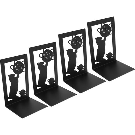 Ensemble de 4 serre-livres en métal pour un rangement impeccable. Design ajustable, bords lisses et propriétés antistatiques. Convient pour la maison, l'école et les objets sur le thème des chats. (1/5)