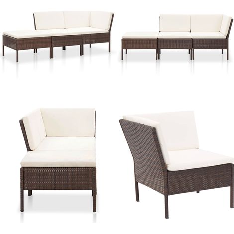 3-tlg. Garten-Lounge-Set mit Auflagen Poly Rattan Braun - Gartenloungeset - Loungemöbel - Outdoor-Möbel - Rattanmöbel - Gartenmöbel - Home & Living (1/5)