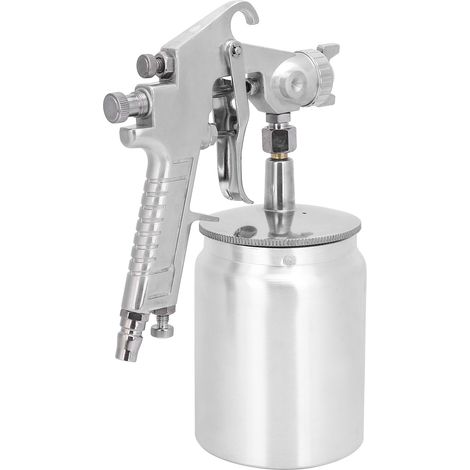 Pistolet à peinture 1000 ml, buse en acier inoxydable argenté, fournitures industrielles pneumatiques, raccord britannique 1/4". (1/5)