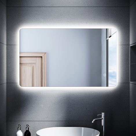 SONNI Badspiegel Led Touch Badezimmerspiegel mit beleuchtung Wandspiegel 60x100cm, Touch-Schalter, Beschlagfrei, Kaltweiß, Vertikal/Horizontal, Schutzklasse IP44 (1/5)