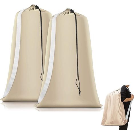 Paquete de 2 bolsas de lavandería de viaje resistentes con cordón y asas, de 70 x 100 cm, color beige. (1/5)
