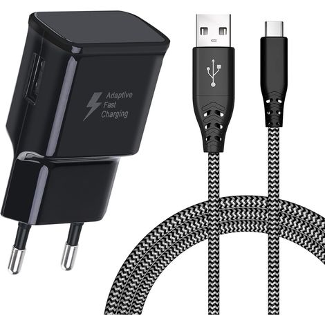 Chargeur USB avec Câble de Charge en Nylon Câble de Charge Rapide USB C 2M pour Samsung Galaxy S23,S22,S21,S20 FE,S10,S9,S8 Plus,A54,A53,A52,A52S,A51,A50,A34,A33,A20,A20e,A14,A13,Z Flip4,Z Fold3 (1/5)