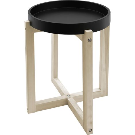 Holz Beistelltisch rund mit Tischplatte im Tablett Design 30 cm - schwarz - Deko Blumentisch mit naturbelassenem X-Gestell