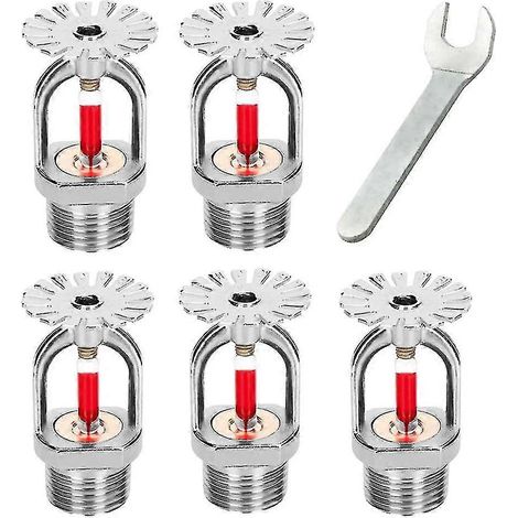 Lot de 5 têtes de sprinkler et clé 155, type pendant, têtes de sprinkler à jet d'eau rapide 68c, filetage 1/2" NPT, pour usage domestique/commercial. (1/5)