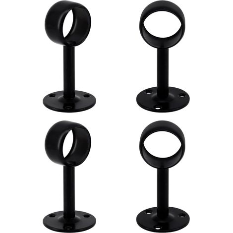 Support de tringle à rideau, fixation murale et plafond, avec vis, lot de 4, 32 mm, noir (1/5)