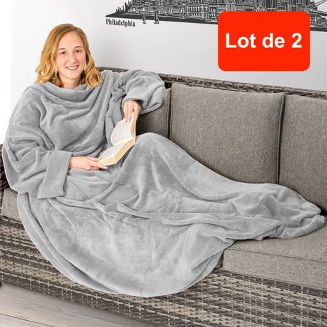 Lot de 2 Grands Plaids Polaires 180 cm à Enfiler Avec Manches : Gris 180 X 150 cm (1/5)