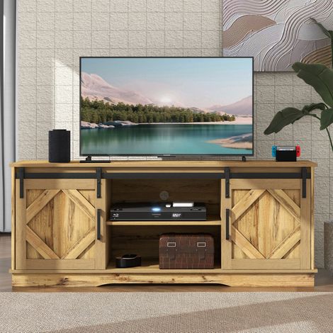 Mobile TV 150x40x60 cm in truciolato marrone con vano contenitore per soggiorno - FLORAGRACE (1/5)