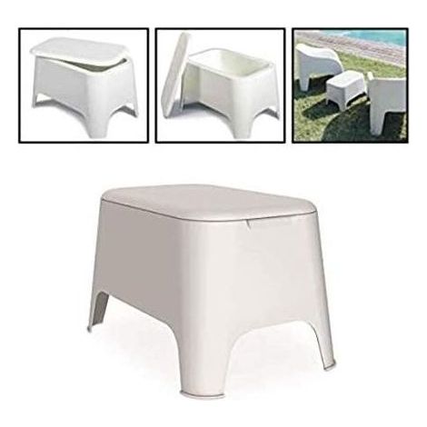 TAVOLINO IN RESINA PETRA BIANCO PORTA OGGETTI CON COPERCHIO 59 X 39 X H36 CM (1/10)