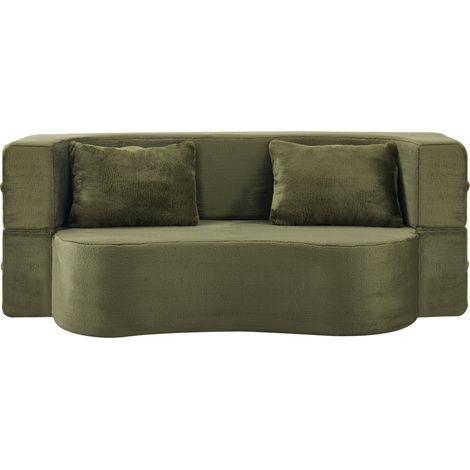 Sofá cama futón plegable de espuma verde HOMVRA (1/5)