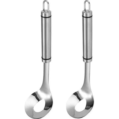 Fleischbällchenlöffel, 2 Stück, antihaftbeschichteter Edelstahl, 24 x 6,5 cm, mit Loch, langer Griff, zum Kochen, Essen und Basteln, silberfarben (1/5)