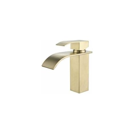 Robinet cascade doré pour lavabo de salle de bain, mélange eau chaude et eau froide, acier inoxydable 304 (1/4)