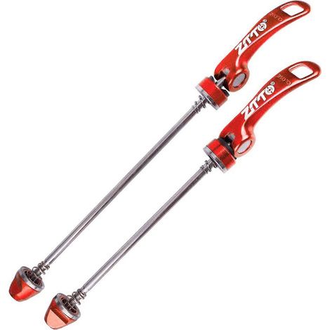 1 paire d'attaches rapides de moyeu de roue de vélo de route, levier de serrage rapide avant et arrière-Red (1/4)