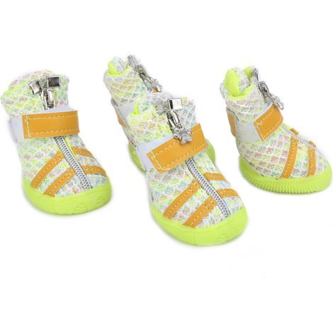 Lot de 4 chaussures pour chien, légères, respirantes et antidérapantes, pour chiens de petite, moyenne et grande taille (vert coloré, taille 5). (1/5)
