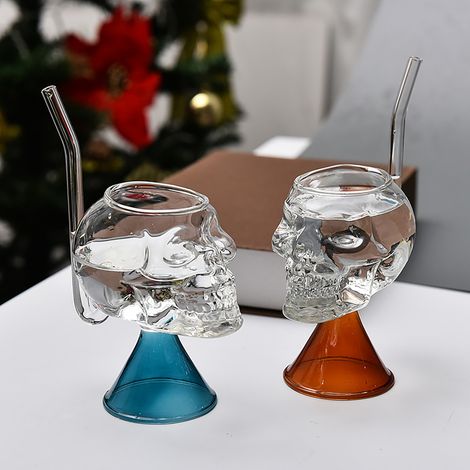 Tasse en verre borosilicate de haute qualité en forme de crâne de vampire, idéale pour décorer votre cuisine à l'occasion d'Halloween, pour le thé parfumé ou le vin rouge. Décoration de cuisine. (1/5)