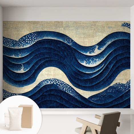 Tapete Vliestapete mit Kleber für Wohnzimmer Schlafzimmer Küche - Wanddekoration Ozeanische Formen 152x104 cm (1/5)