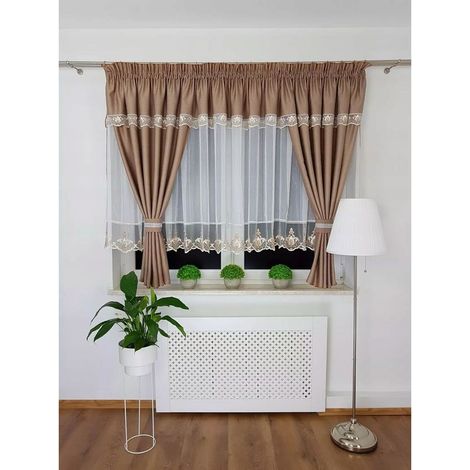 Ensemble de rideaux Rideau avec broderies décoratives, marron, pour fenêtre (1/5)
