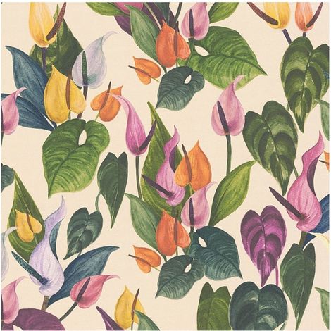 Flowers wallcovering wall Profhome 782101 hot embossed non-woven wallpaper smooth with floral ornaments matt ivory green purple blue 5,33 m2 (1/5)