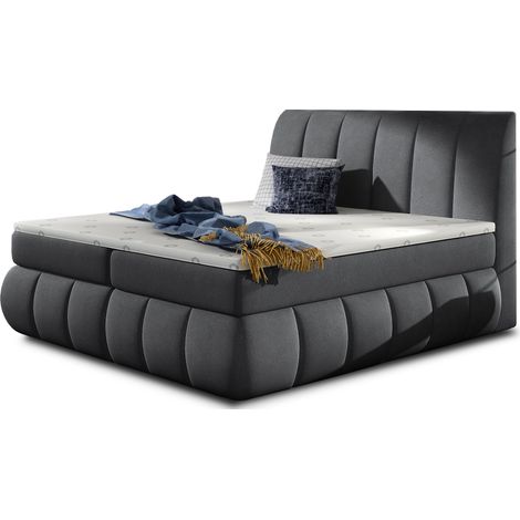 Lit continental tissu gris Florencia-160x200 (1/5)