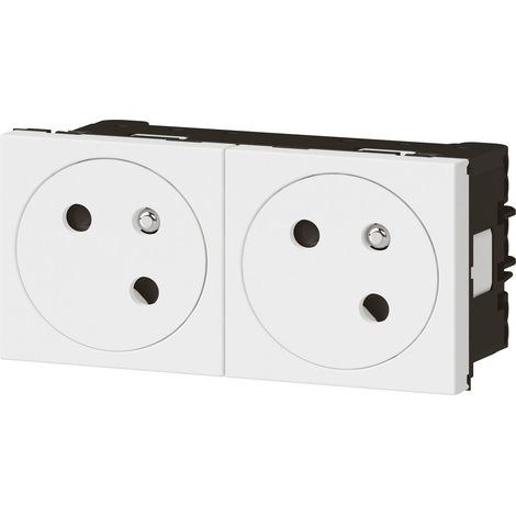 Legrand – Double prise de courant précâblée 45° – Système de raccordement latéral – Socle rétractable pour hygiène – Compatible avec Mosaic Link