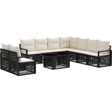 Set Divano da Giardino 10 pz Nero e Bianco Crema polyrattan vidaXL (1/5)