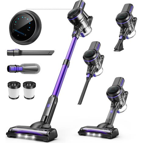 Aspirador escoba sin cable morado INSE S7P con pantalla LED y cepillo de rodillo suave (1/5)