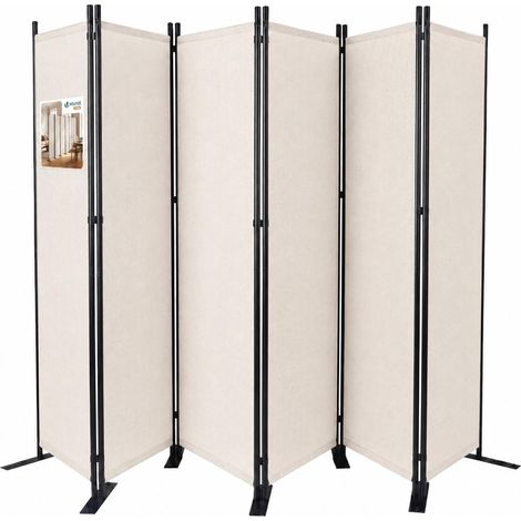 Paravent Séparateur de Pièce 6 Panneaux Cloison de Séparation Autoportant Pliable Brise Vue pour Plus d’Intimité Salon Chambre Bureau 340 x 30 x 164 cm Beige (1/5)