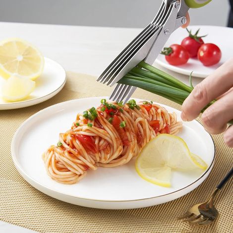 Ciseaux à herbes, ciseaux de cuisine en acier inoxydable à 5 lames avec capuchon de sécurité pour hacher les herbes aromatiques, ciseaux de cuisine (1/3)