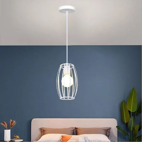 Lustre Industrielle Salon Blanc Lampe Plafonnier Moderne en Cage Métal pour Salon Chambre (1/4)