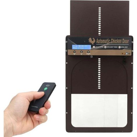 Automatic chicken coop door, light sensor, timer and remote control, chicken coop door opener, self-locking waterproof aluminium alloy chicken door with LED display (1/4)