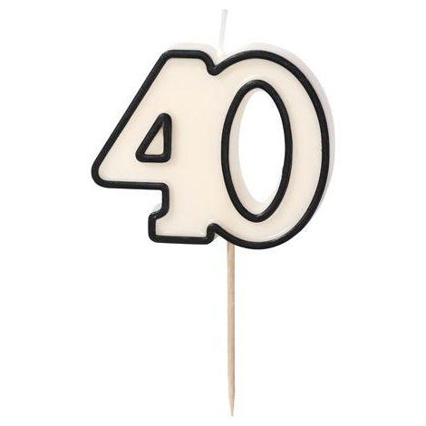 Candela di compleanno '40', quaranta, bianca e nera, 5,5 cm