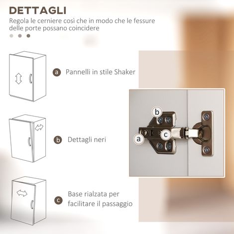 Armoire de cuisine roulante en bois 60x30x170.5 cm, 4 portes et 5 étagères ajustables, finition blanc et bois (1/5)