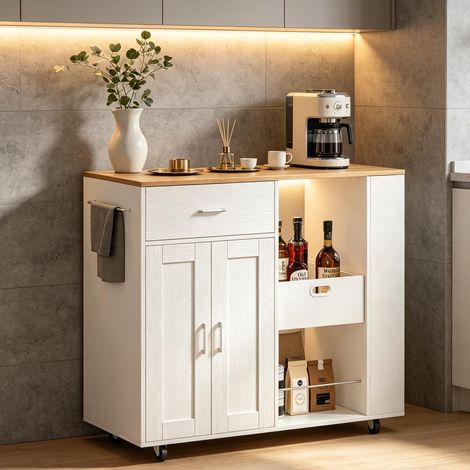 Buffet roulant 102×46×92 cm – armoires de rangement de cuisine – rangement modulable –  3 étagères à épices –  roulettes  –  Style moderne