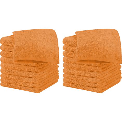 Set 18 Pezzi Lavette Asciugamani Viso Mani 100% Cotone 490 Gsm 30x30 Cm Bagno Bidet Vari Colori Morbide Assorbenti Asciugamano Spugna Ospite Arancione - 30x30 cm