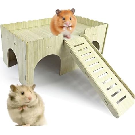 Grande maison pour cochon d'Inde - Maison en bois avec rampe - 4 entrées - Jouet et accessoire pour cochon d'Inde - 38 x 25 x 18 cm (1/5)