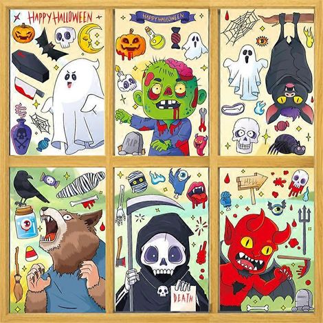 6 láminas de pegatinas de Halloween para ventanas, ideales para niños. Calcomanías 3D de Halloween para ventanas, pegatinas de Halloween de doble cara para ventanas de vidrio. Bonitas pegatinas de Hal (1/5)