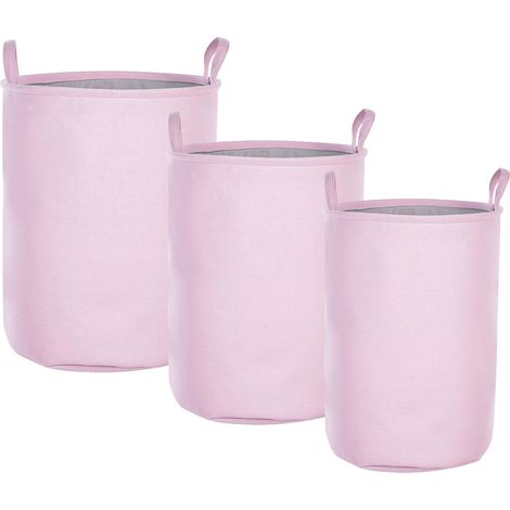 Conjunto de 3 cestas de poliéster rosa gris algodón cordón accesorio Archa (1/5)
