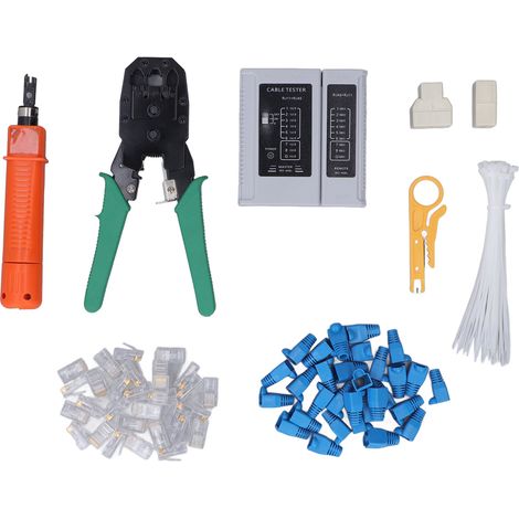 Kit d'outils de réparation réseau : pince pour connecteurs RJ45, coupleur RJ45, pince à dénuder pour câbles Cat5, Cat5e et Cat6. (1/5)