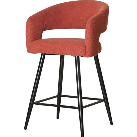 Tabouret de bar Léna tissu terracotta pieds métal noir Takasit