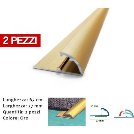 PROFILO BLOCCA FERMA PASSATOIA IN ALLUMINIO COLORE ORO 2 PEZZI 67 CM (37939) (1/4)