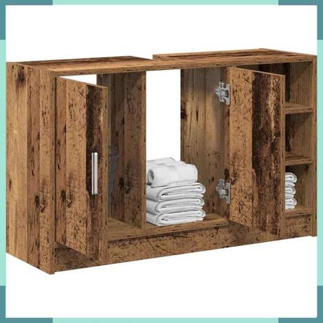 869209 Cabinet de salle de bain avec porte Bois Ancien 90 x 29 x 55 cm (1/5)