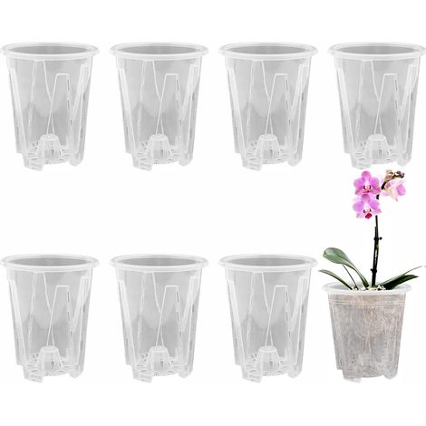 8 Pièces Pot de Fleurs Plastique Transparent, Pot à Orchidée avec Trous de Drainage, 12cm Godets pour Semis, Pot de Fleur Exterieur, pour Balcon Intérieur, Bureau, Extérieur