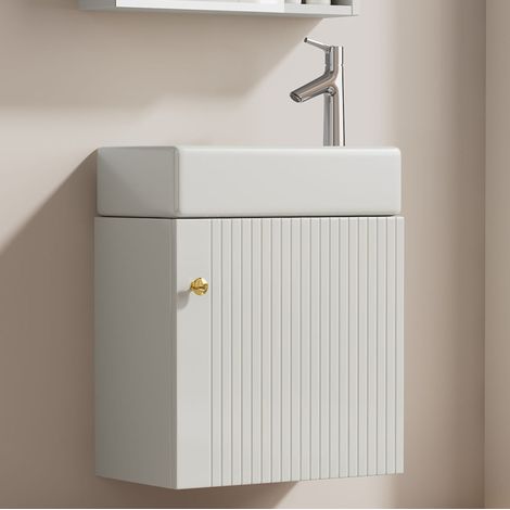 Mobile bagno sospeso con lavabo 46 cm, bianco, chiusura ammortizzata DESVIAE (1/5)